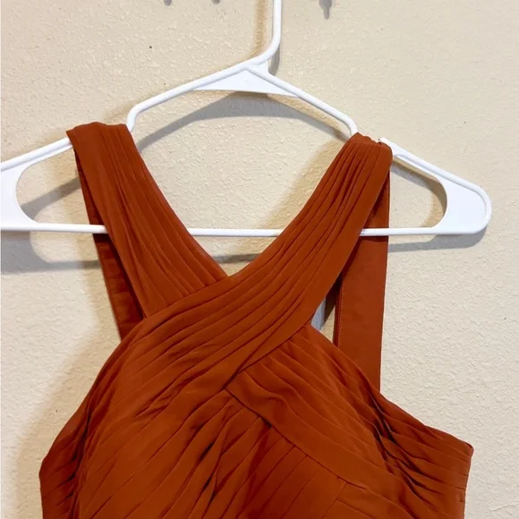 Azazie Wide Strap Shoulder Terracotta Dress. Rouged bodice with lining.  Size C - Picture 3 of 5